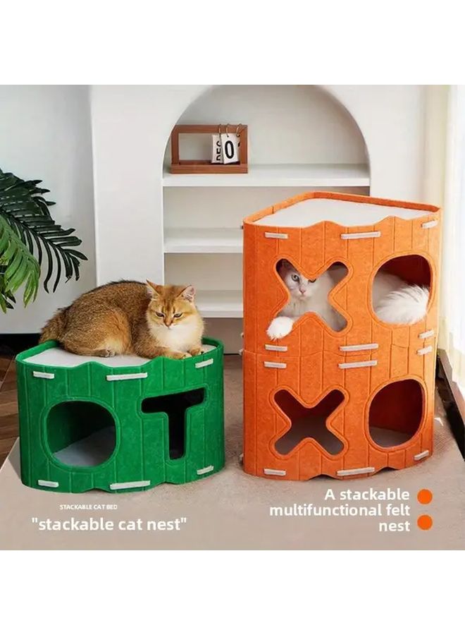 سرير قطط مثلث أخضر معلق على الحائط عمود خدش مزدوج الطبقات منطقة لعب ناعمة السطح - Image 1